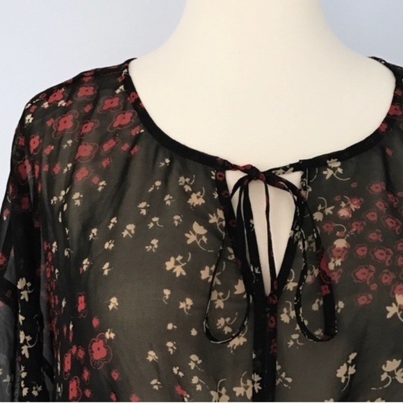 Anthropologie Fei Floral Silk Sheer 3/4 Sleeve Top - Picture 4 of 14